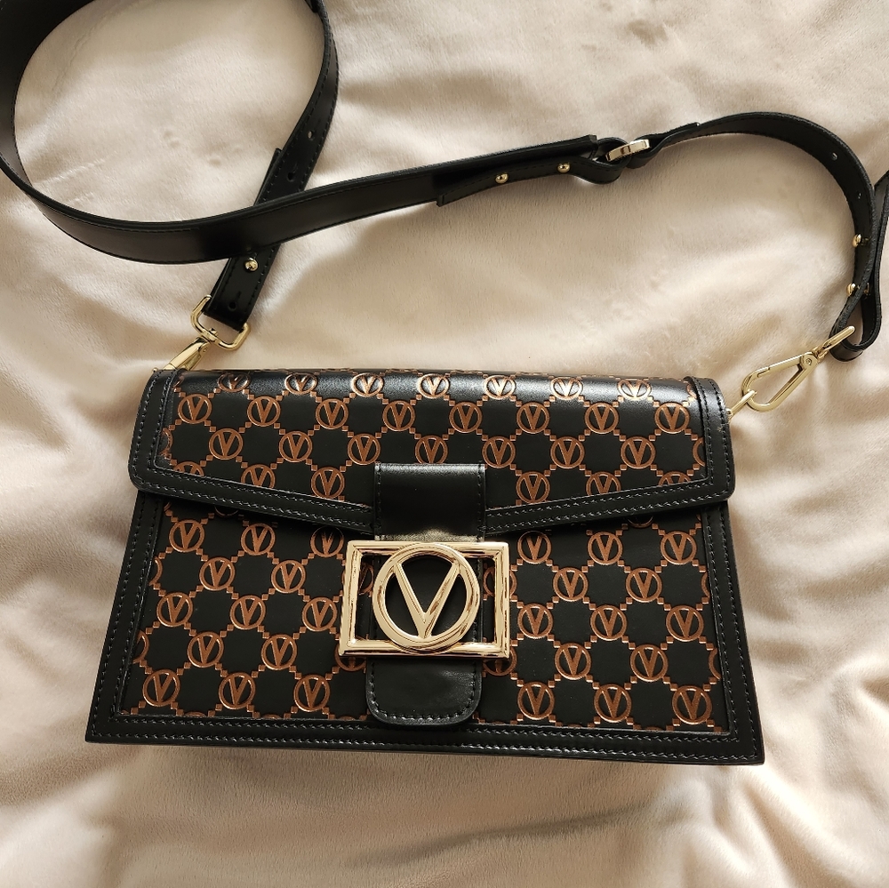 Valentino Black & Gold Crossbody Handbag